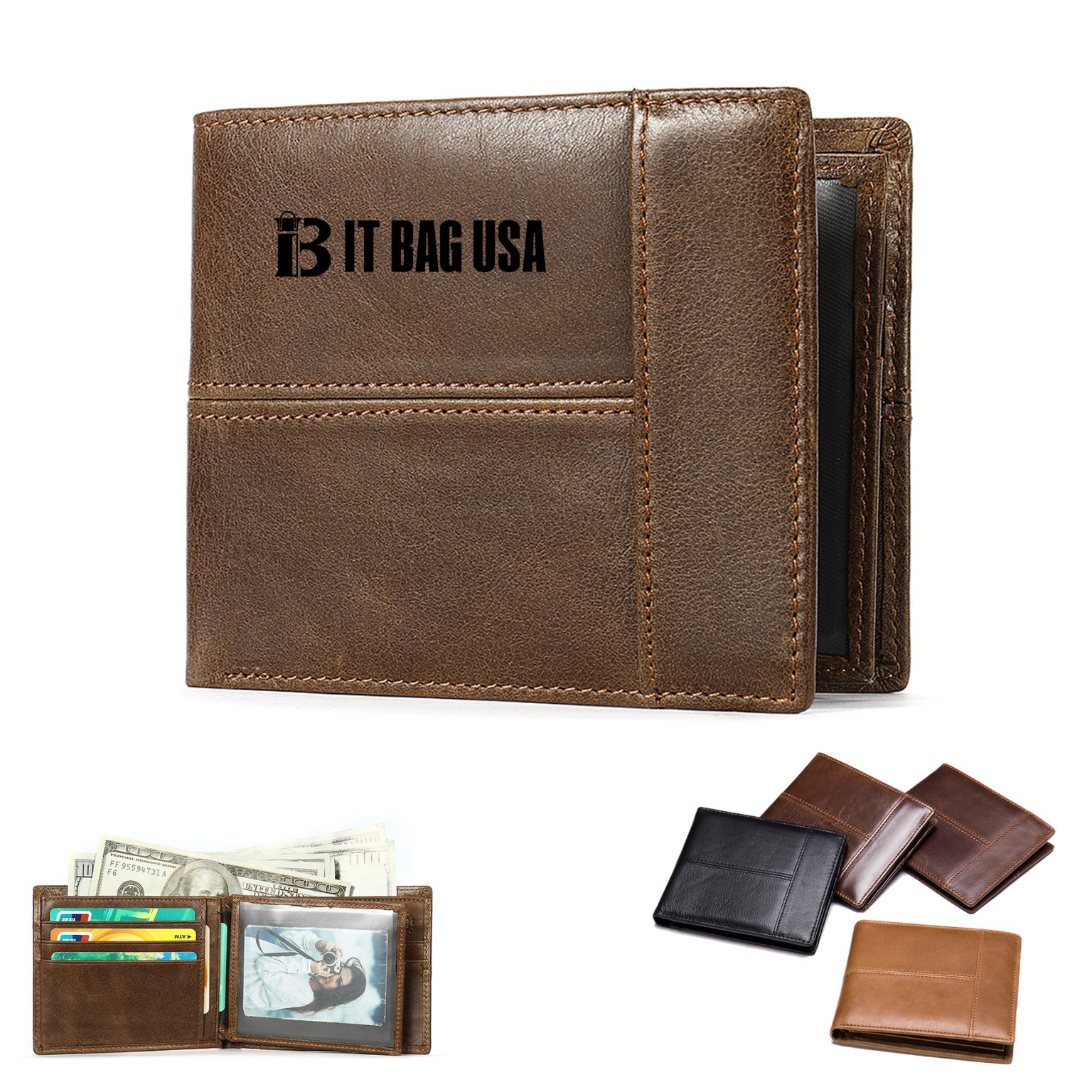 Mens Rfid Blocking Bifold Genuine Leather Wallet Promo Items