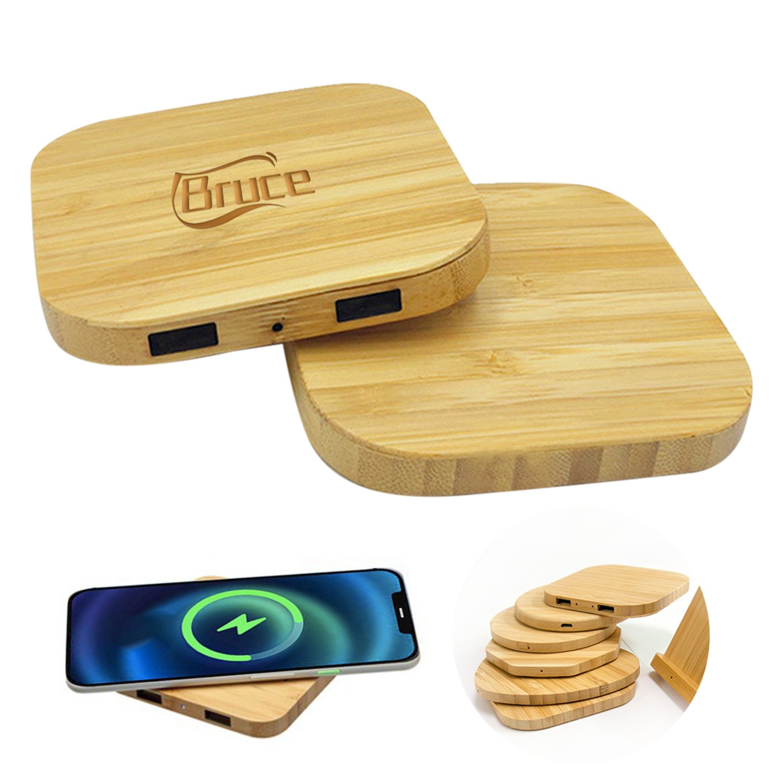 Panda Bamboo 5W Wireless Charger With Dual Usb Ports - Promo Items ...