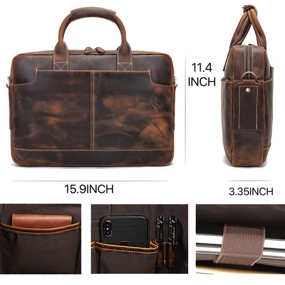 Genuine Leather Briefcase Messenger 15.6 Inch Laptop Bag - Promo Items ...